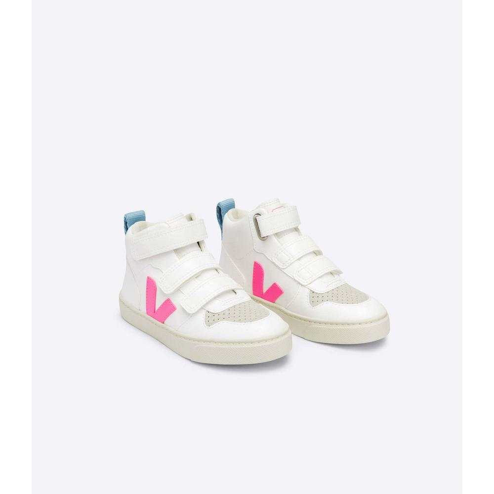 Kids' Veja V-10 MID CWL Shoes White/Blue/Pink | ZA 799ZUT